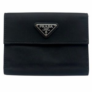 PRADA Black Tessuto Nylon Triangle Logo Envelope Flap Wallet EUC